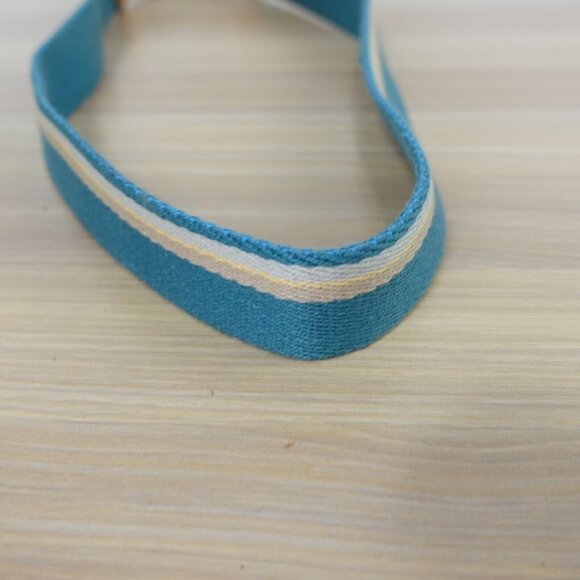 VINTAGE Belt Womens Medium Blue Cotton Canvas Striped Genuine Leather Y2K 90s - Picture 6 of 9